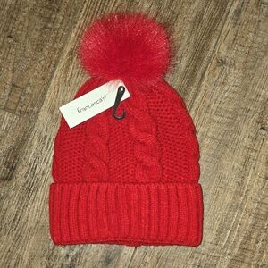 Francesca's Collections Red Knit Pom-Pom Hat